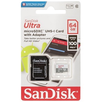 Карта памяти MicroSDHC 64GB Class 10 SanDisk Ultra Light UHS-I 100MB/s + SD адаптер