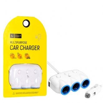 Автомобильное разветвитель прикуривателя HOCO С1, 3 гнезда, 2 USB выхода, белый