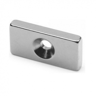 Неодимовый магнит призма 20х10х3мм с зенковкой 3.5/7мм