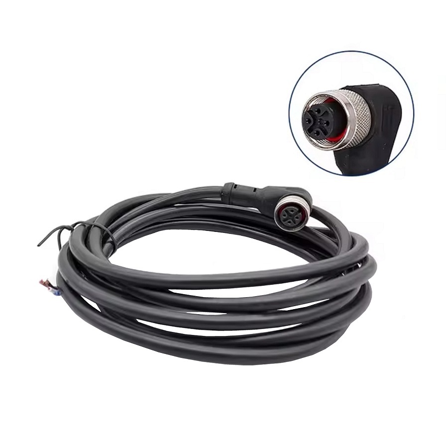 Разъём M12 4pin водонепроницаемый гнездо + 2 м ПВХ кабеля 90*