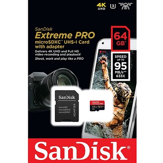Карта памяти SanDisk Extreme PRO MicroSDXC-64GB с адаптором