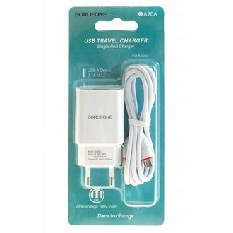 Сетевое зарядное устройство Borofone BA19A BA20A с кабелем MicroUSB 1A 5V - изображение 1
