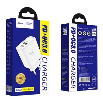 Сетевое З/У HOCO C57A 1USB/Type-C 3.0A QC3.0 белый