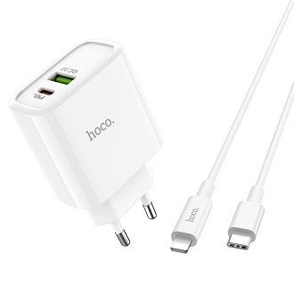 Сетевое З/У HOCO N13 1USB/Type-C 30W QC3.0 с кабелем Type-C-Lightning белый