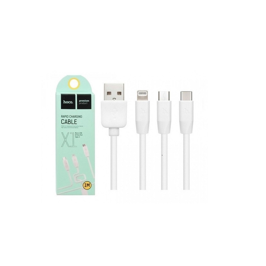 Кабель USB - 3 в 1 [iPhone + MicroUSB + Type-C] Hoco X1 Белый