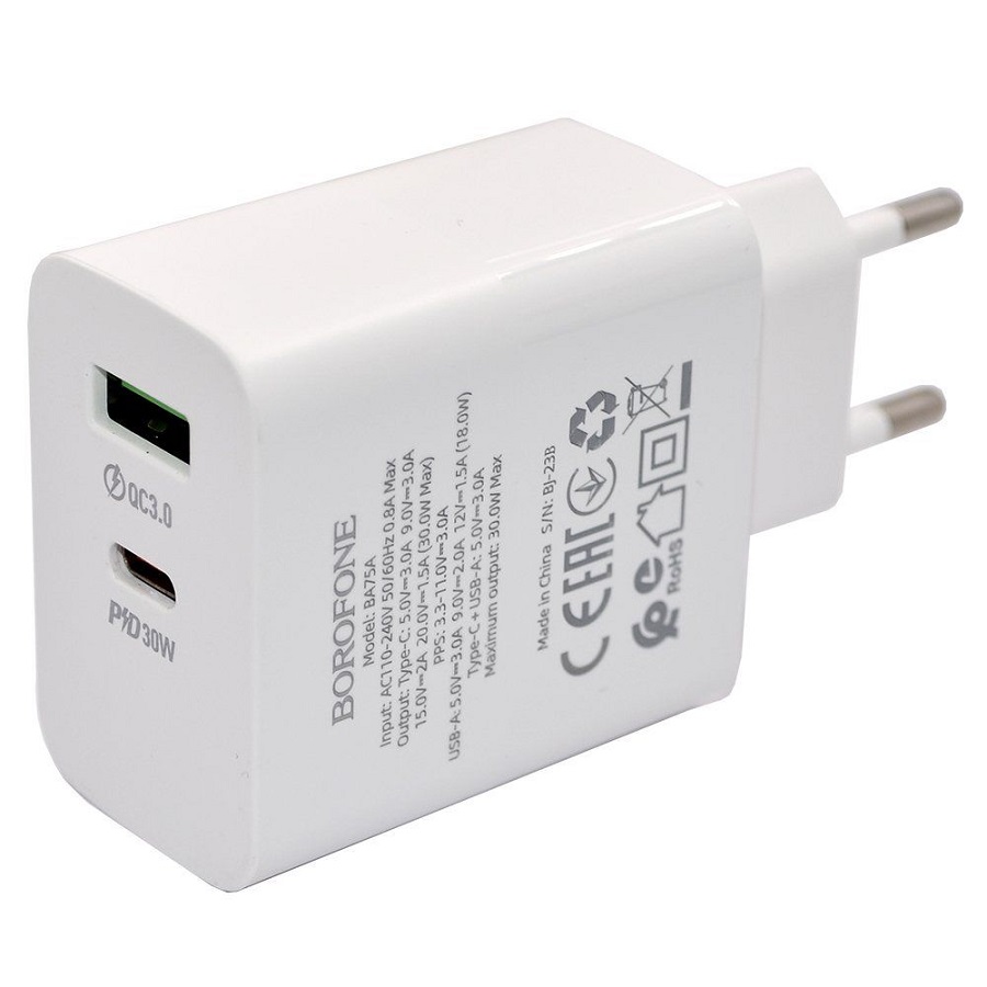 СЗУ блок Borofone BA75A PD30W+QC3.0 30W Белый