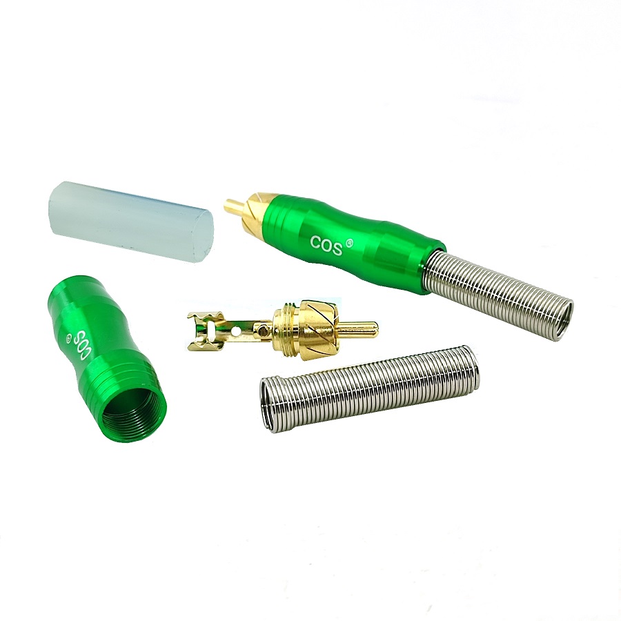 Штекер COS RCA GOLD металлический с пружиной Зелёный 1 штука
