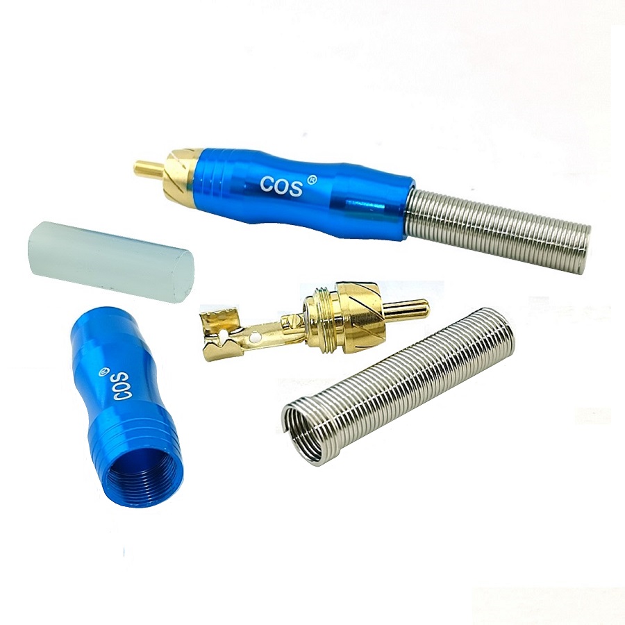 Штекер COS RCA GOLD металлический с пружиной Голубой 1 штука