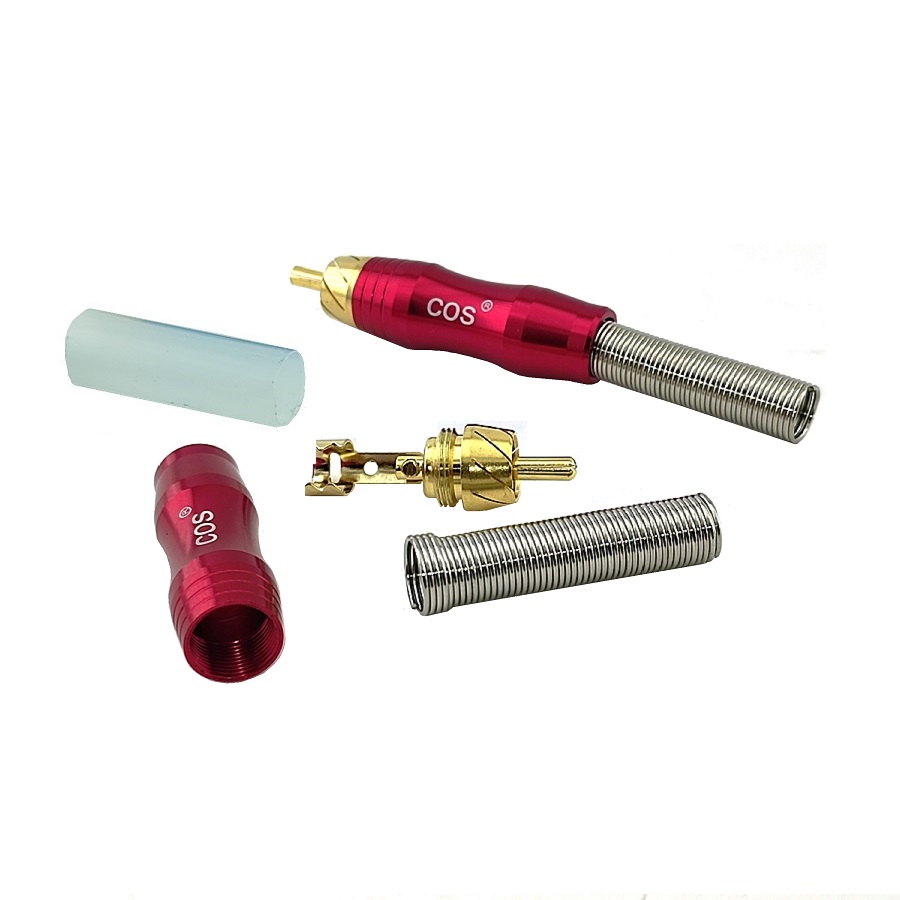 Штекер COS RCA GOLD металлический с пружиной Красный 1 штука