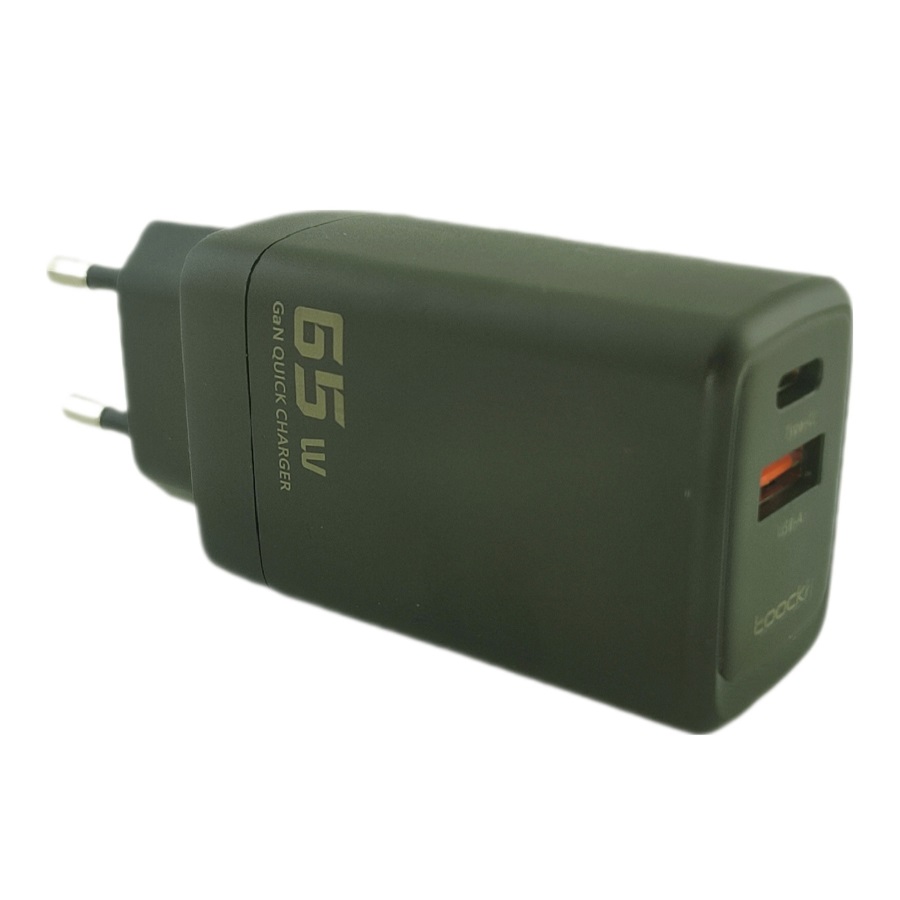Сетевое З/У TOOCKI GaN QUICK CHARGER 65W TYPE C - USB-A Ченый