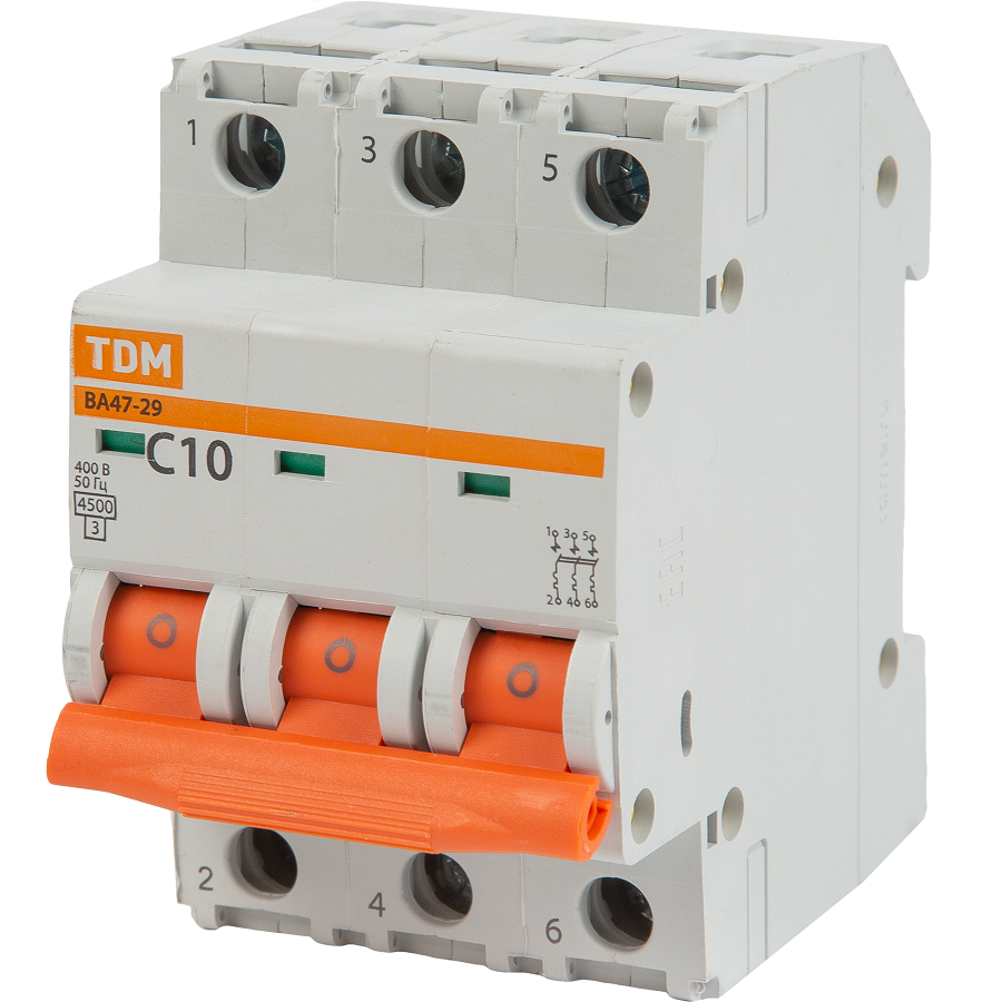 Автоматический выключатель TDM BA47-29 C10 3P 10A 4.5kA