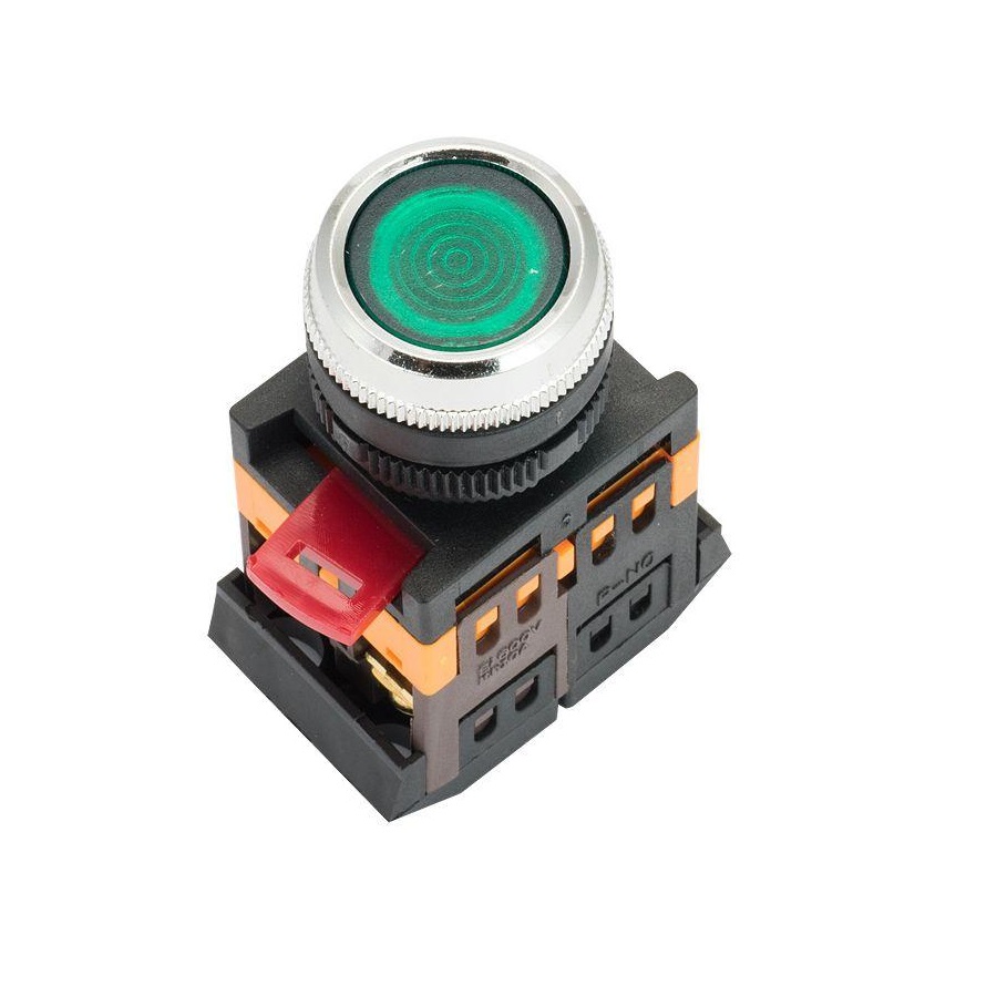 Кнопка управления нажимная без фиксации зеленая ABLFS-22 230V d22мм 7.5A 1з+1р