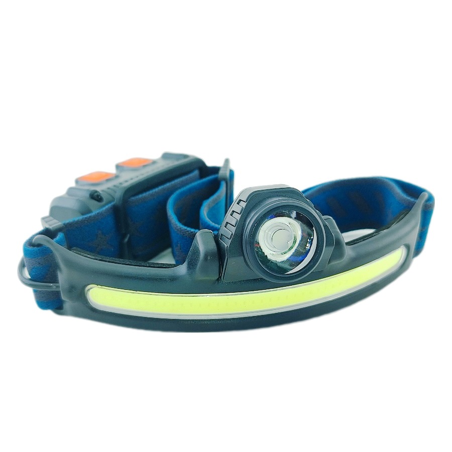 Фонарь налобный аккумуляторный W679 с COB понелью, верхним LED-фонариком и датчиком движения