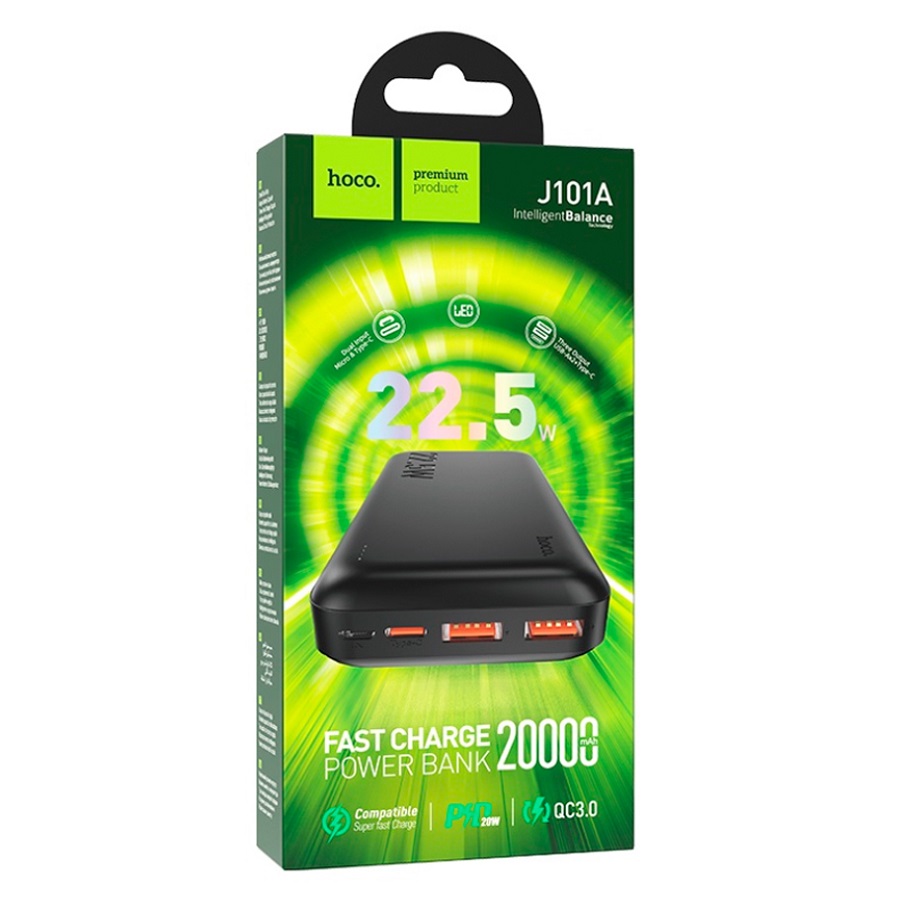 Аккумулятор внешний HOCO J101A 20000mAh 2,4A 22,5W черный