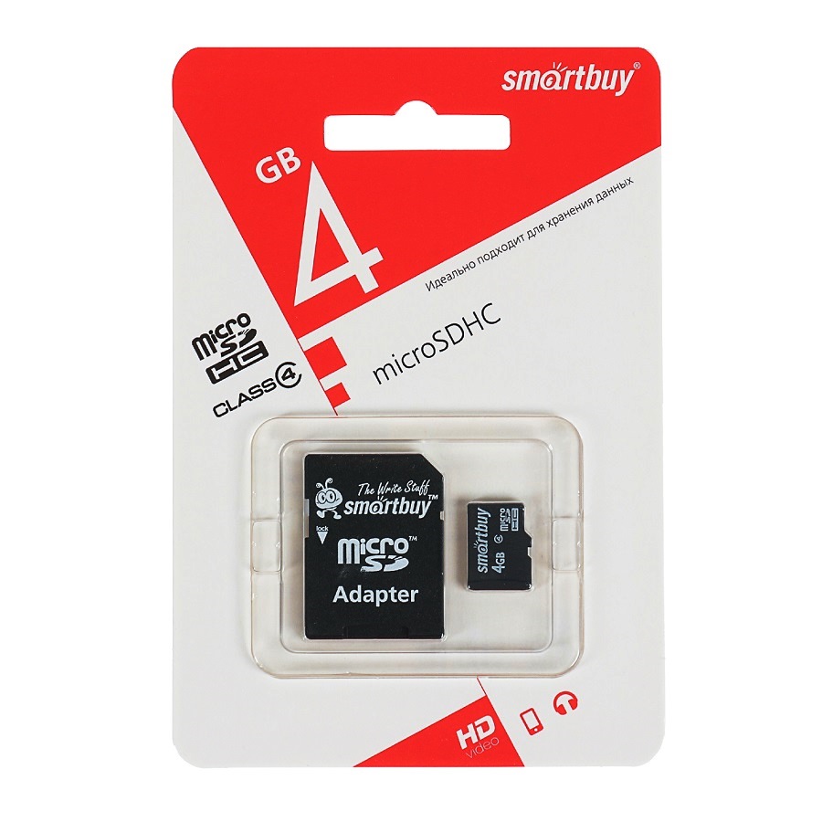 Карта флеш-памяти Micro SDHC Smart Buy 4Gb + Адапрер SD Класс 4