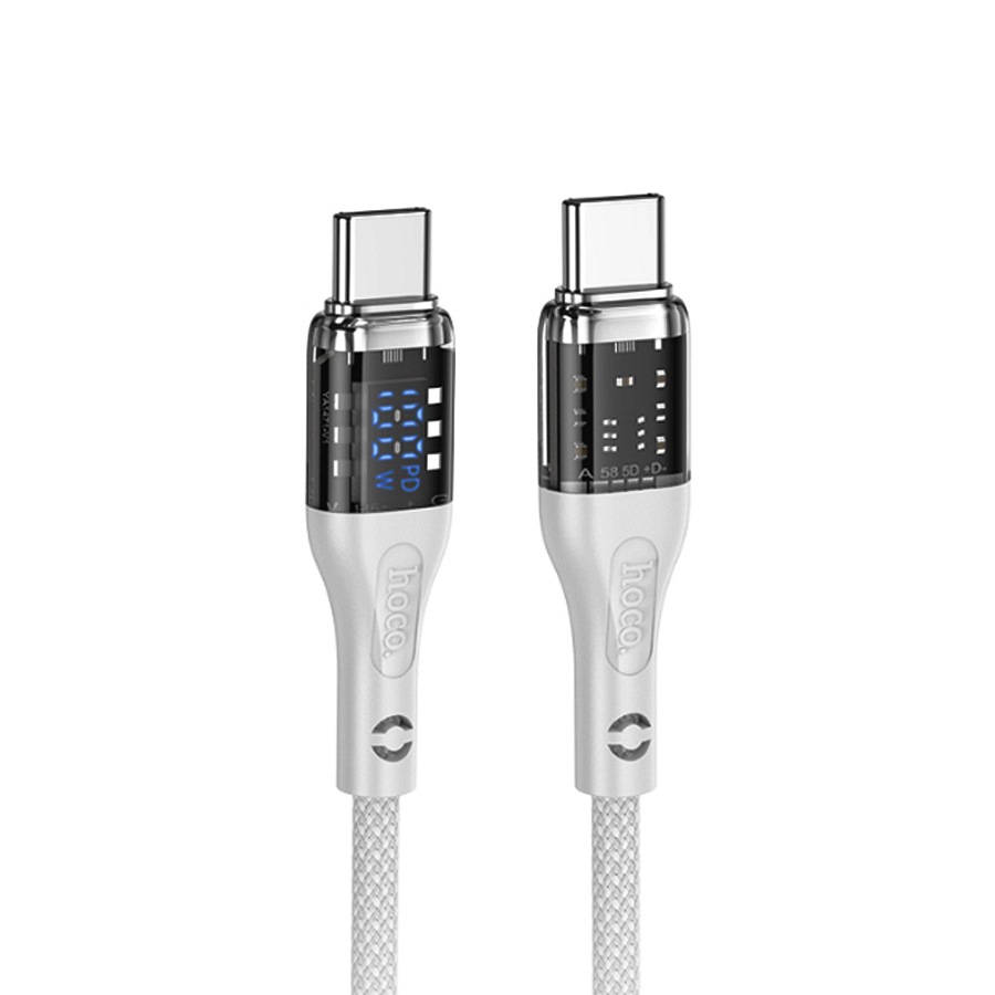 Кабель HOCO U115 100W Type-C to Type-C 1,2м 3А с дисплеем Серый