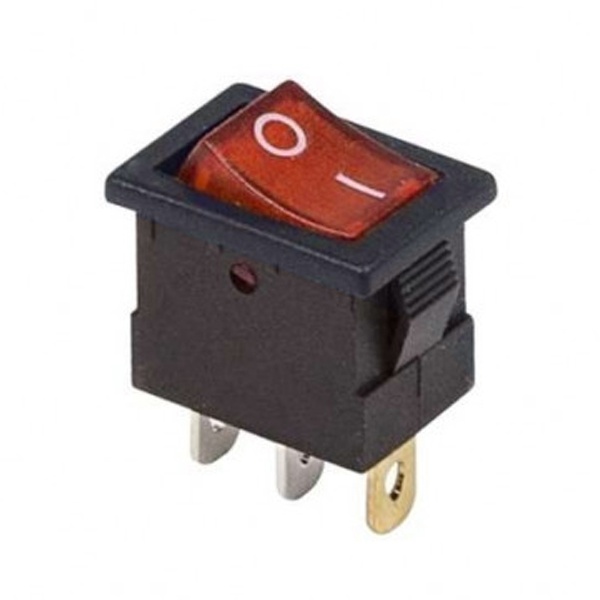 Выключатель клавишный 13*19,2мм 12V 15A (3с) ON-OFF красный с подсветкой