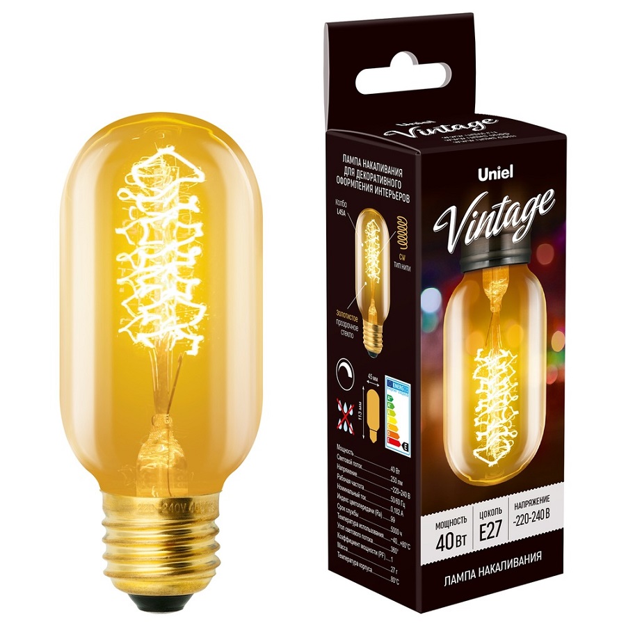 Лампа накаливания Vintage форма "цилиндр" длина 113мм форма нити CW