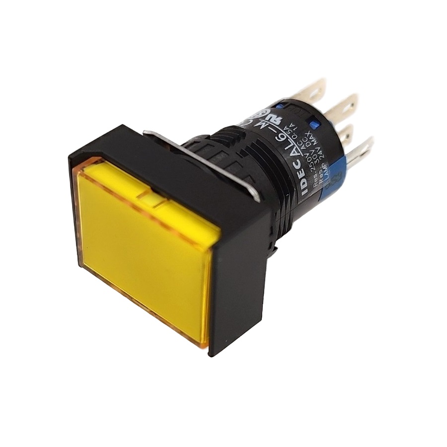 Переключатель кнопочный AL6-M 24V без фиксации с подсветкой желтый