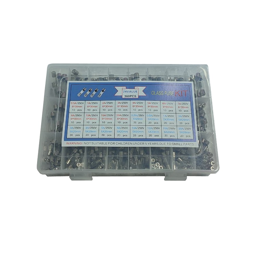 Набор стеклянных плавких предохранителей 0,5А - 20А 12 типов 6x30 мм и 0,25А - 20А 12 типов 5x20 мм