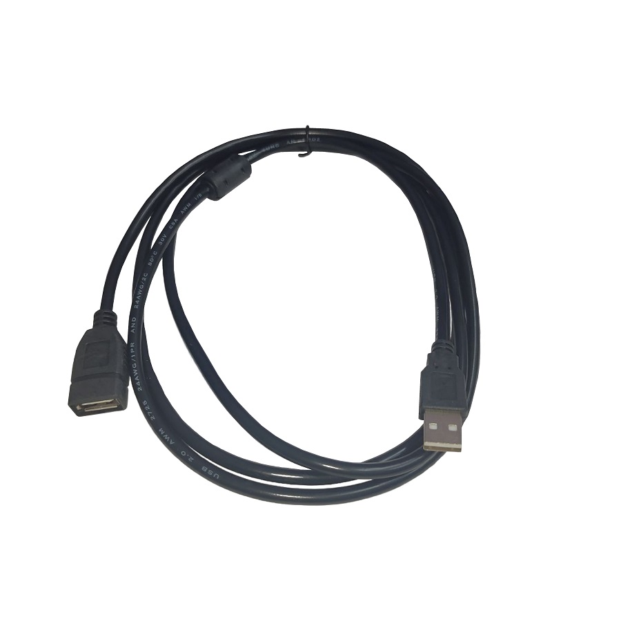 Шнур удлинительный экранированный черный с ферритовыми кольцами USB 2.0 вилка/USB 2.0 розетка 1,8м