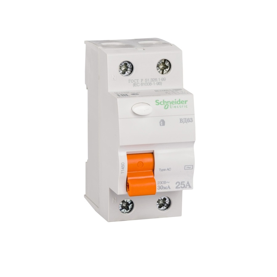 Дифференциальный автоматический выключатель УЗО ВД63 25A 230V Schneider Electric 11450