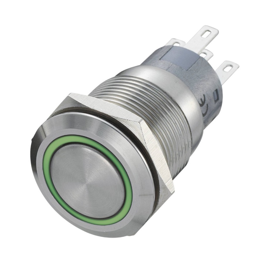 Кнопка антивандальная QN19-C1 IP65 б/ф 12-24V D19мм подсветка зеленая