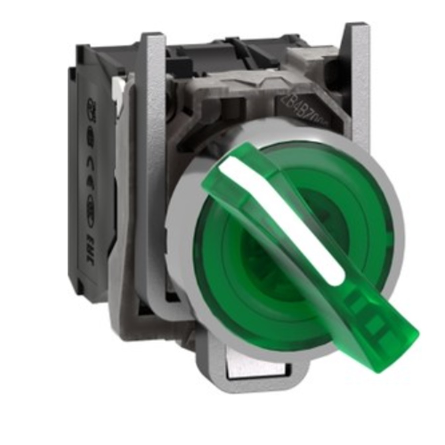 Переключатель XB4BK123B5 Switch rotary 22mm Stabl.pos:2 NC + NO green LED 24V IP66