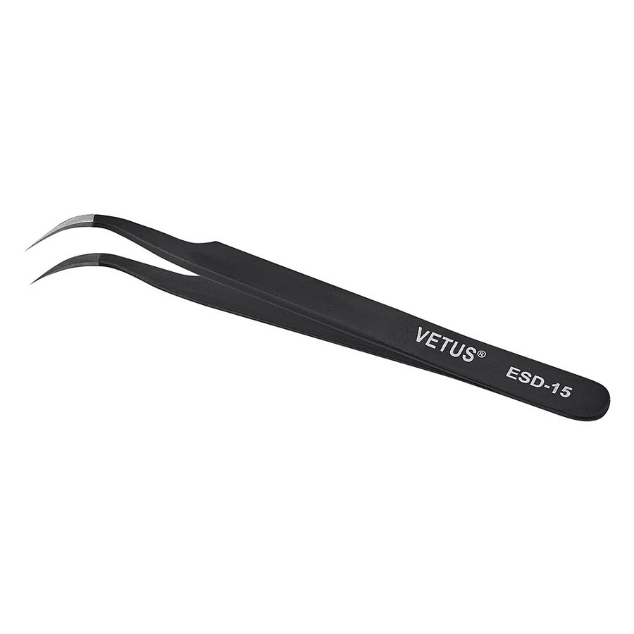 Пинцет металлический Изогнутый TWEEZER VETUS ESD-15 125мм Острые кончики