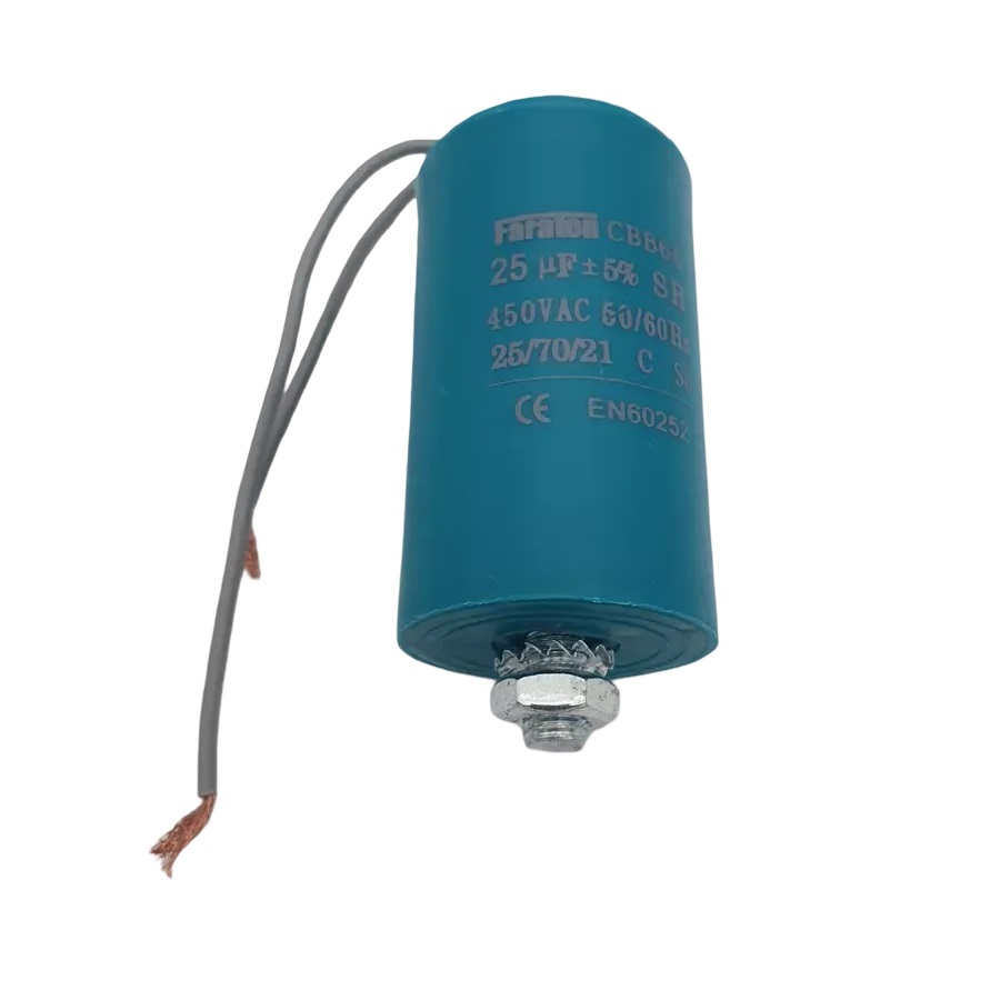 Конденсатор пусковой CBB60 25mF 450VAC 5% Гибкие выводы + болт